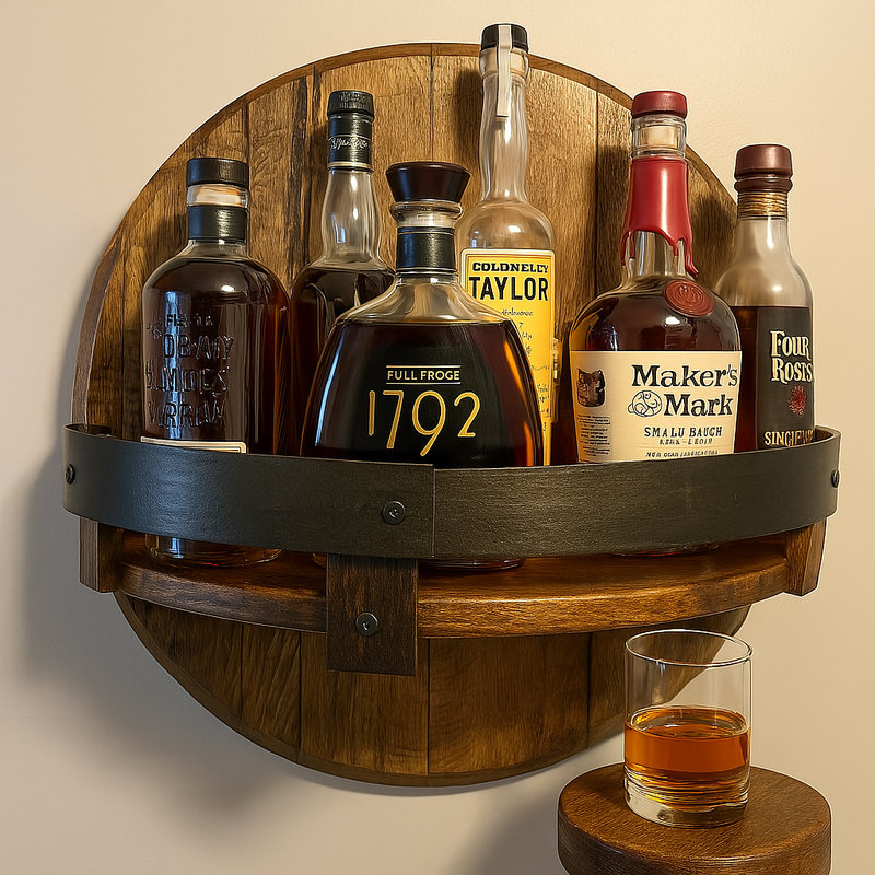 Rustic Oak Barrel Wall Shelf