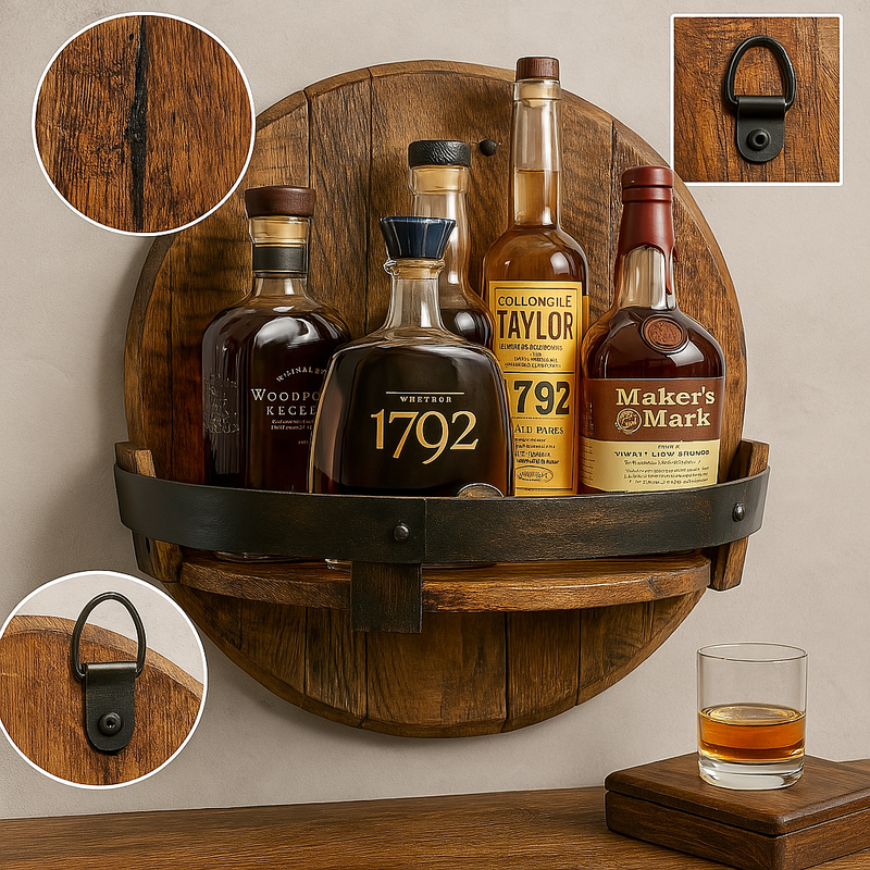 Rustic Oak Barrel Wall Shelf