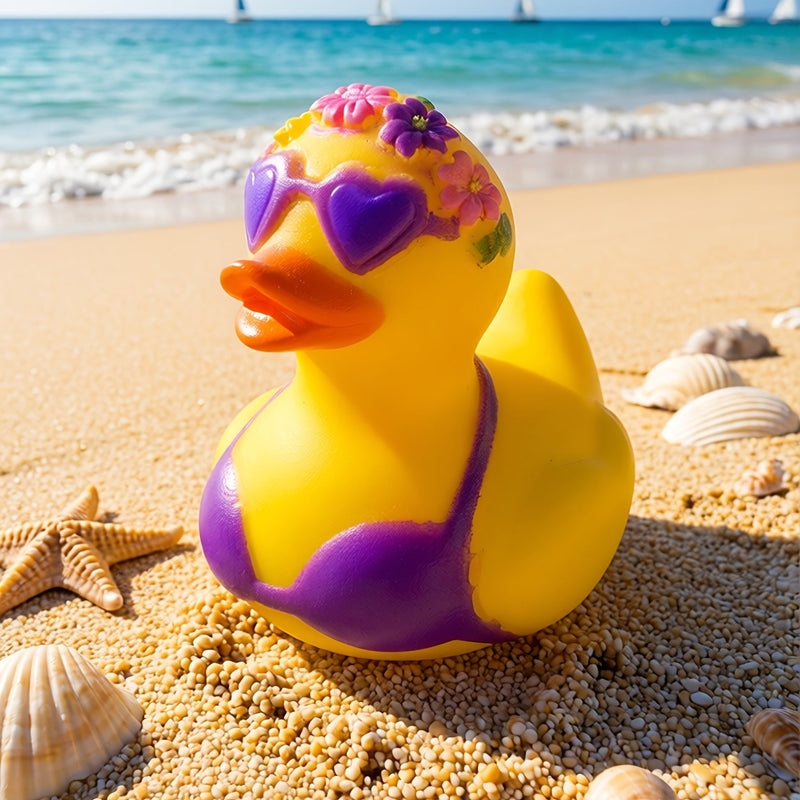 Decorative Rubber Duck with Flowers and Bikini for Desk, Car, or Party Decoration