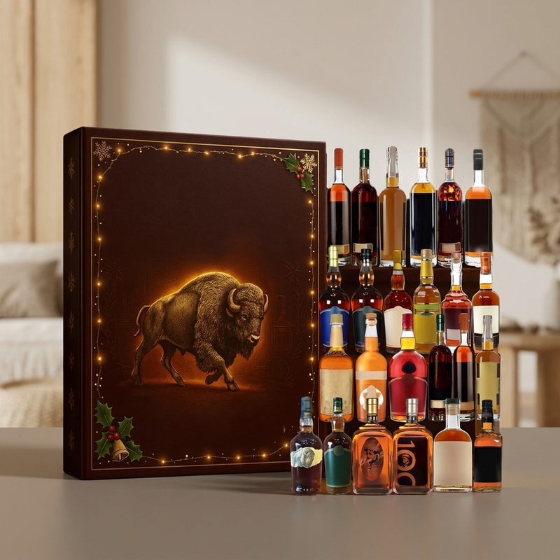 Whiskey-Inspired Advent Calendar with 24 Mini Bottle Ornaments