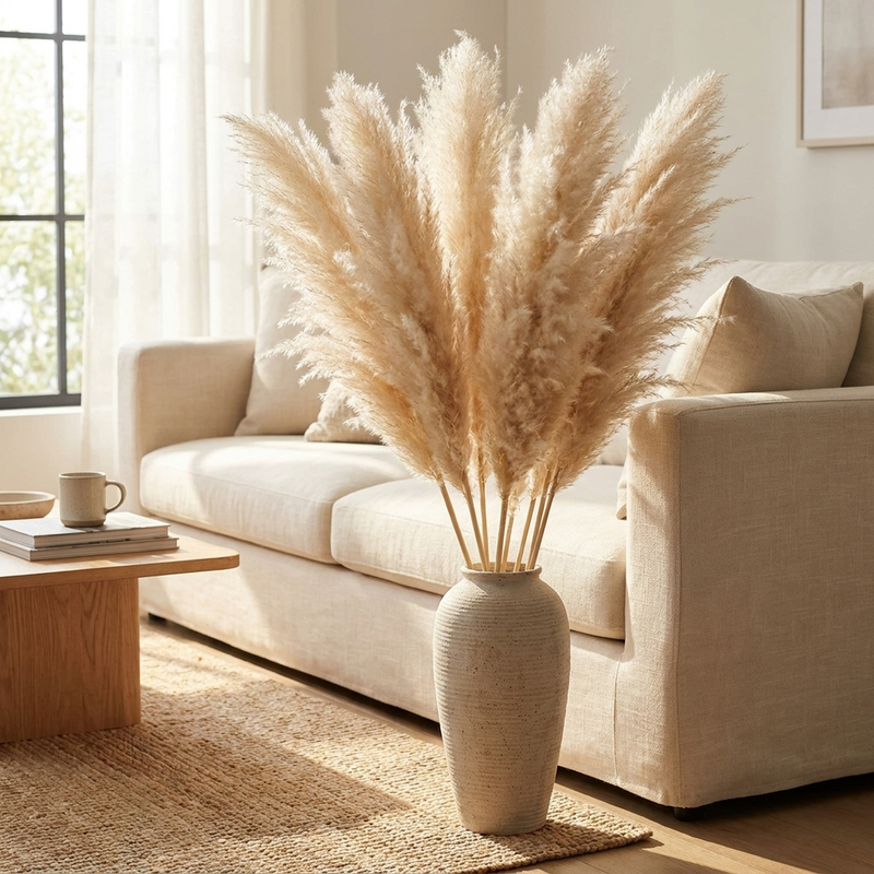 Decorative Pampas Grass Stems with Soft Feathery Texture