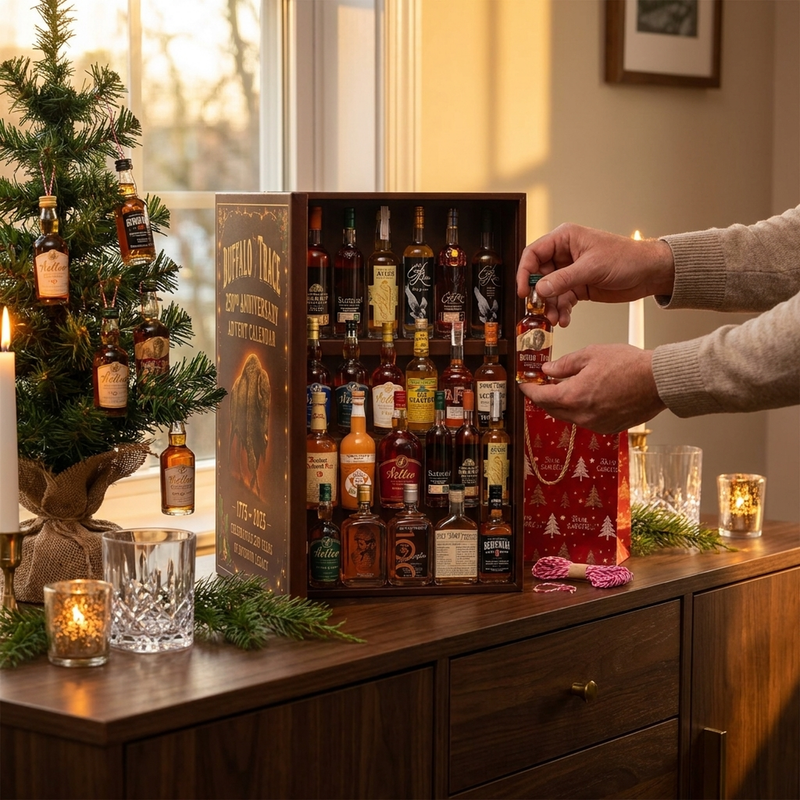 Whiskey-Inspired Advent Calendar with 24 Mini Bottle Ornaments