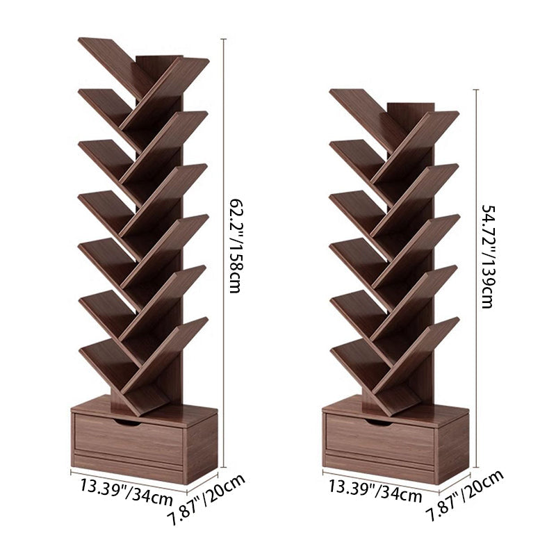 Tree-Style Engineered Wood Bookshelf for Home and Office Storage