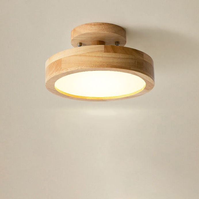 Round Wood LED Semi-Flush Ceiling Light