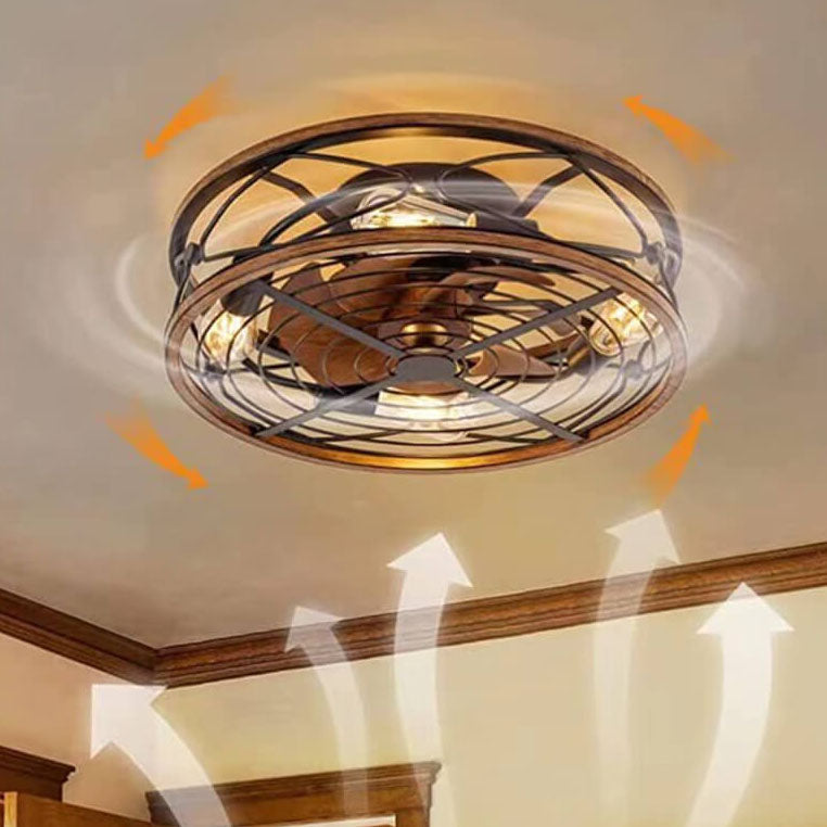 Industrial Flush Mount Ceiling Fan Light with Four Lamps