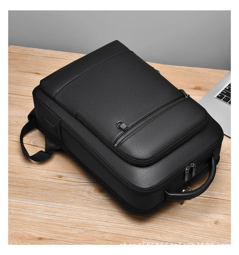 Unisex PU Leather Laptop Backpack with USB Charging Port for Everyday Travel
