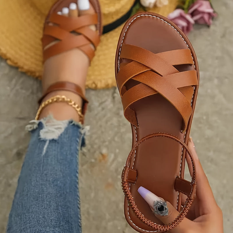 Elegant Ladies' Sandals with Crossed Straps and Comfortable Flat Sole