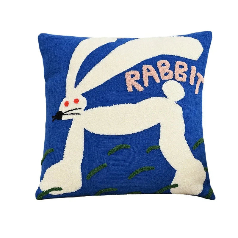 Nordic Embroidered Animal Cushion Cover with Textured Design