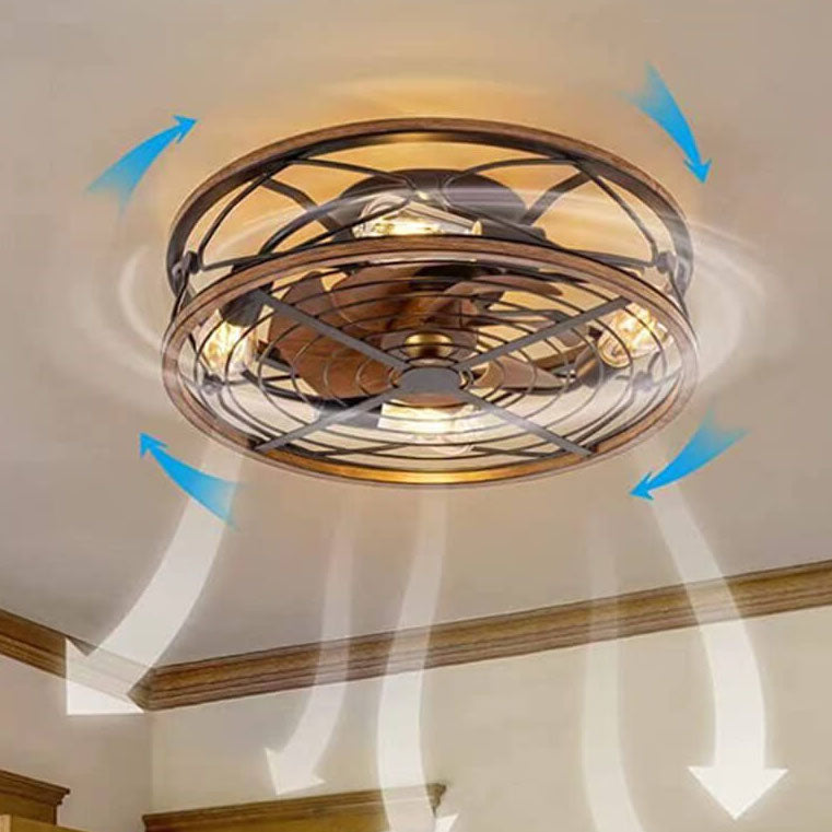 Industrial Flush Mount Ceiling Fan Light with Four Lamps