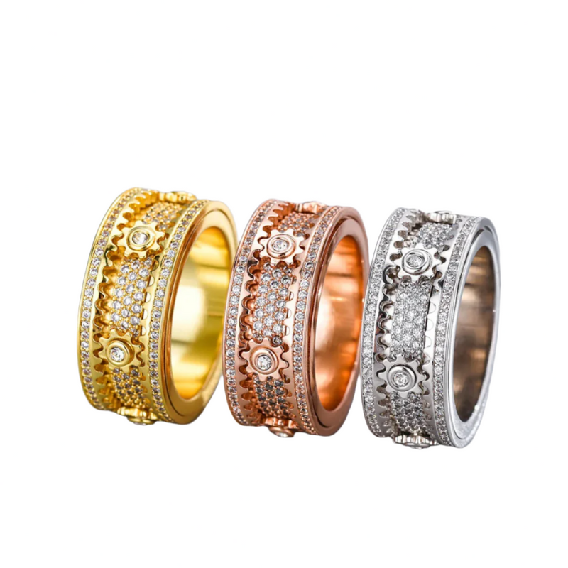 Decorative Zirconium Band Ring with Textured Layered Design