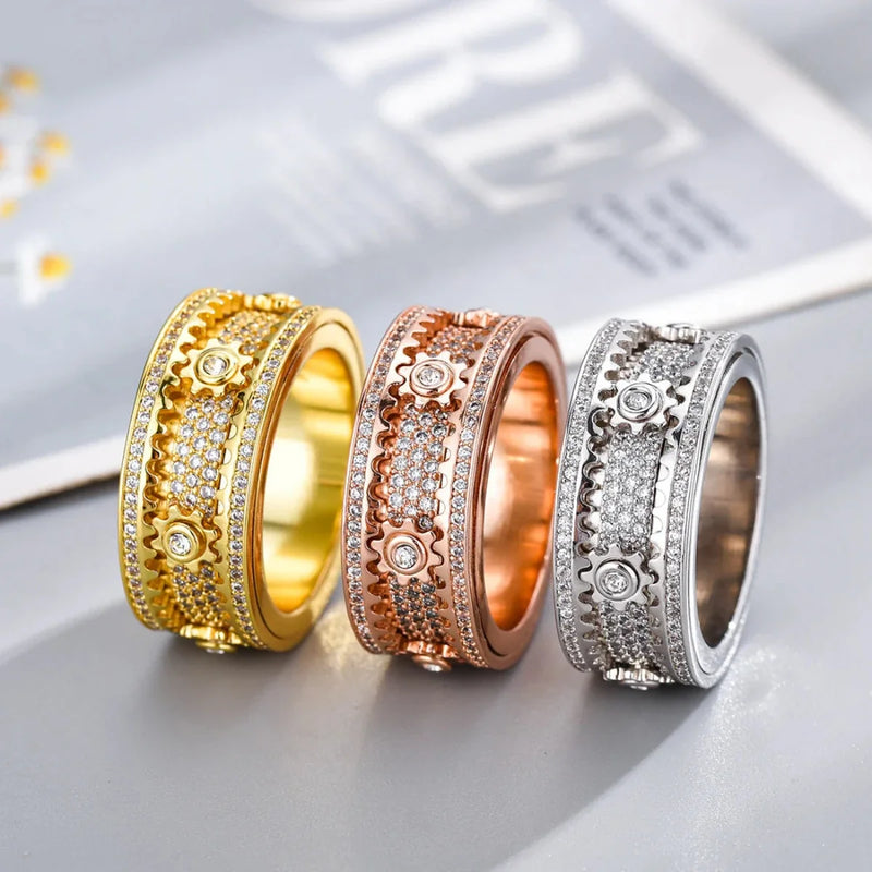 Decorative Zirconium Band Ring with Textured Layered Design