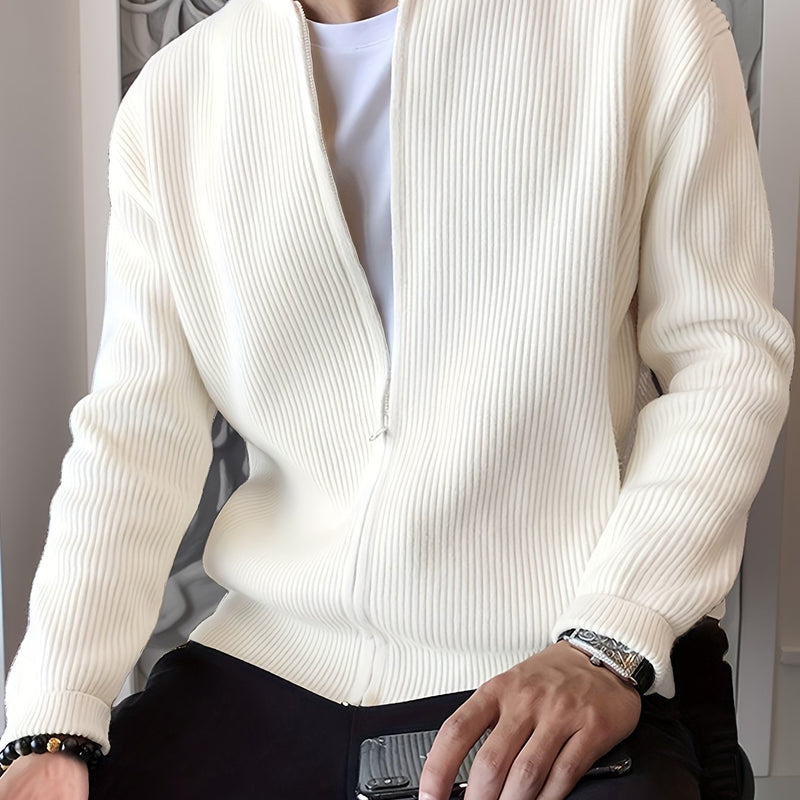 Men's Ribbed Zip-Up Cardigan – Relaxed Fit for Autumn and Winter