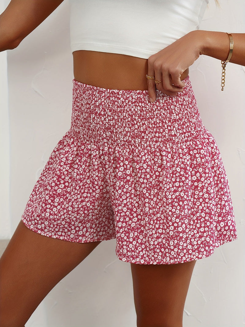 Lightweight Ladies' Summer Shorts with Floral Print and Comfortable Elastic Waist