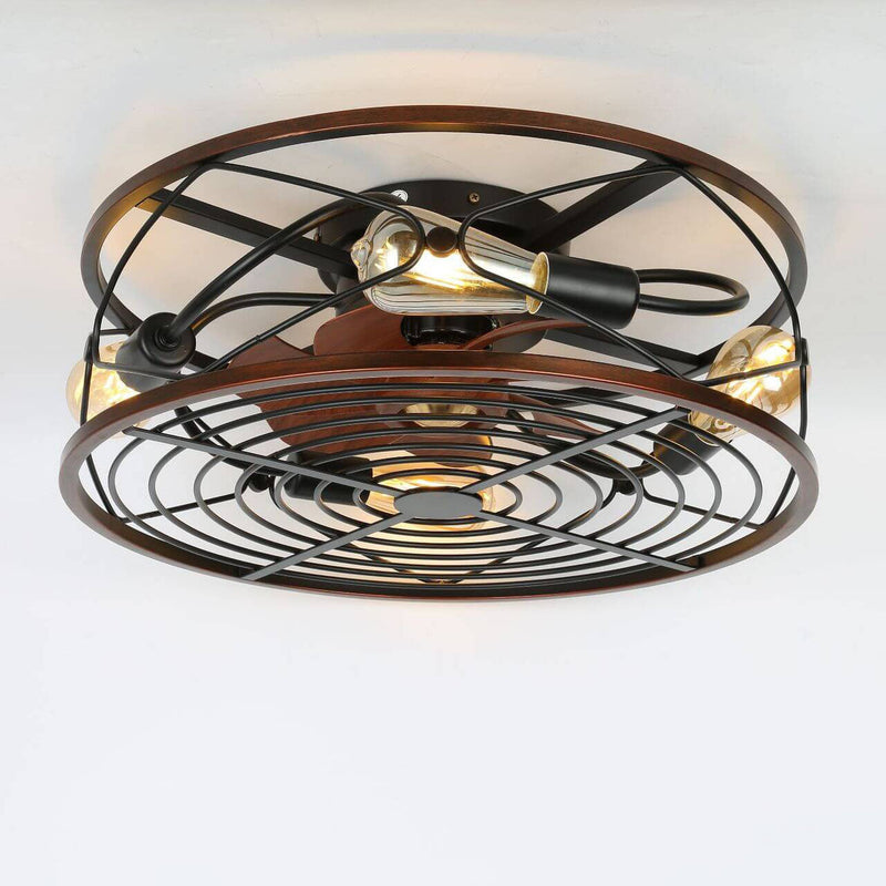 Industrial Flush Mount Ceiling Fan Light with Four Lamps