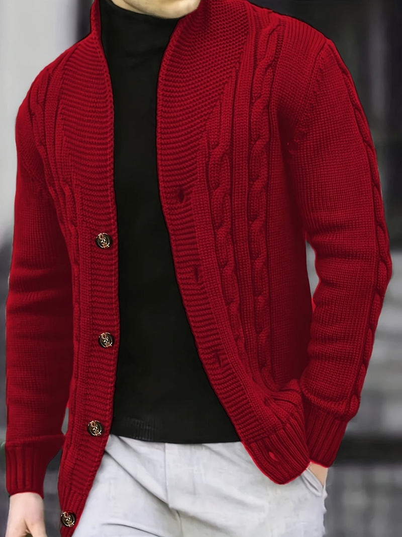 Men's Cable Knit Cardigan with V-Neck – Comfortable and Versatile