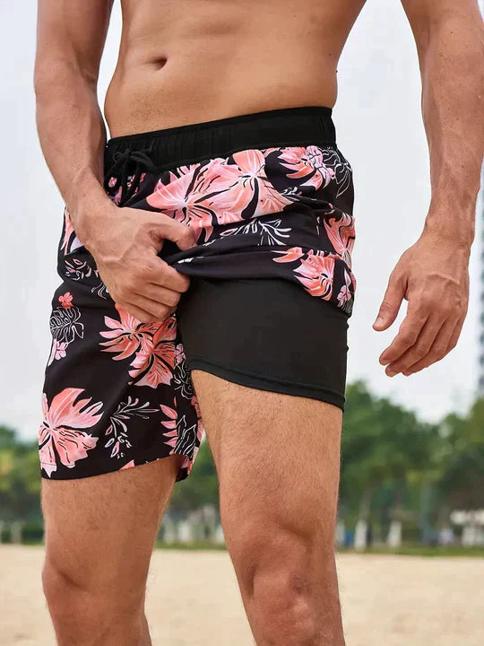 Men's Swim Shorts with Quick-Drying Fabric and Compression Liner