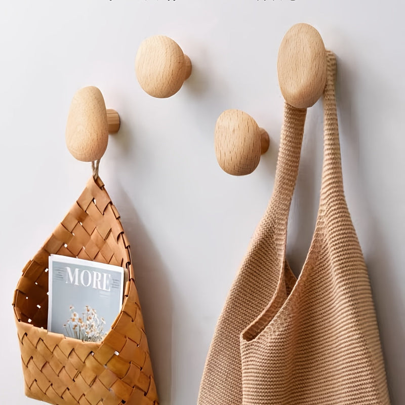 Wooden Wall Hooks Set of 4 with Natural Finish for Everyday Organisation