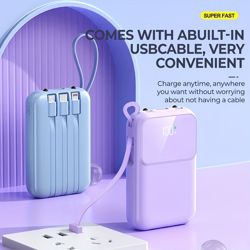 Ultimate Portable Power Bank 10000mAh - Fast Charging with Built-in Cables