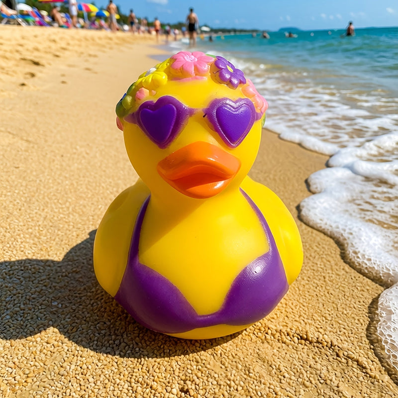 Decorative Rubber Duck with Flowers and Bikini for Desk, Car, or Party Decoration