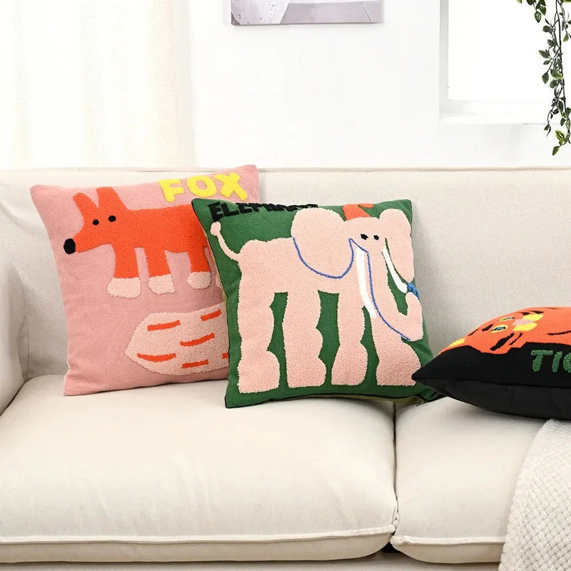 Nordic Embroidered Animal Cushion Cover with Textured Design