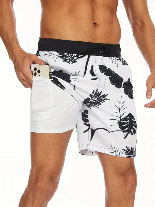 Men's Swim Shorts with Quick-Drying Fabric and Compression Liner