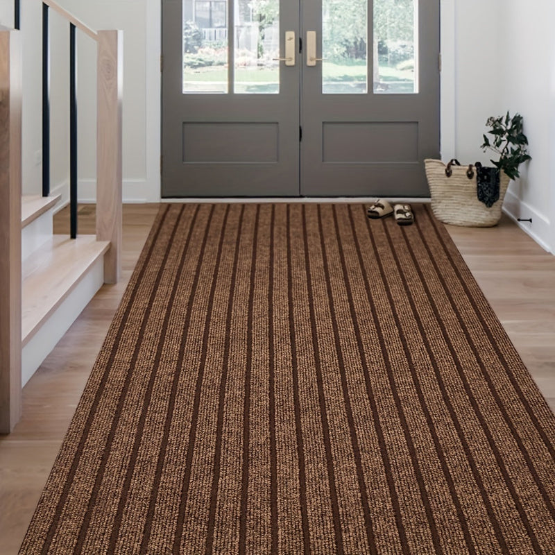 Ribbed Hallway Runner Rug with Rubber Backing and Low Pile Finish