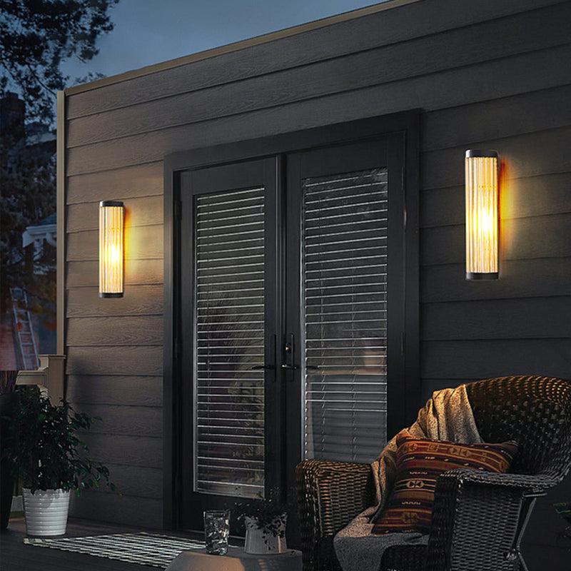 Semi-Cylinder Outdoor Wall Light with Ribbed Glass Shade
