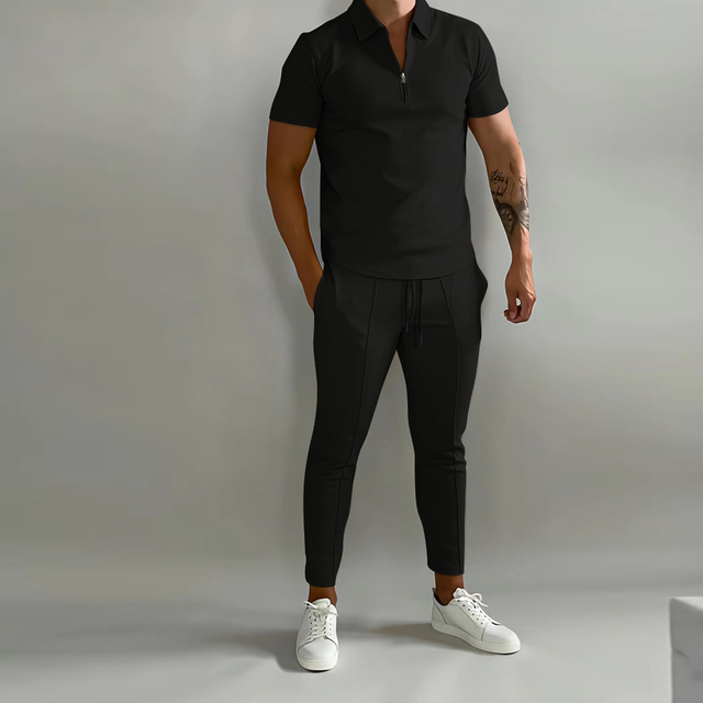 Men's Summer Set with Polo and Jogging Trousers in Polyester
