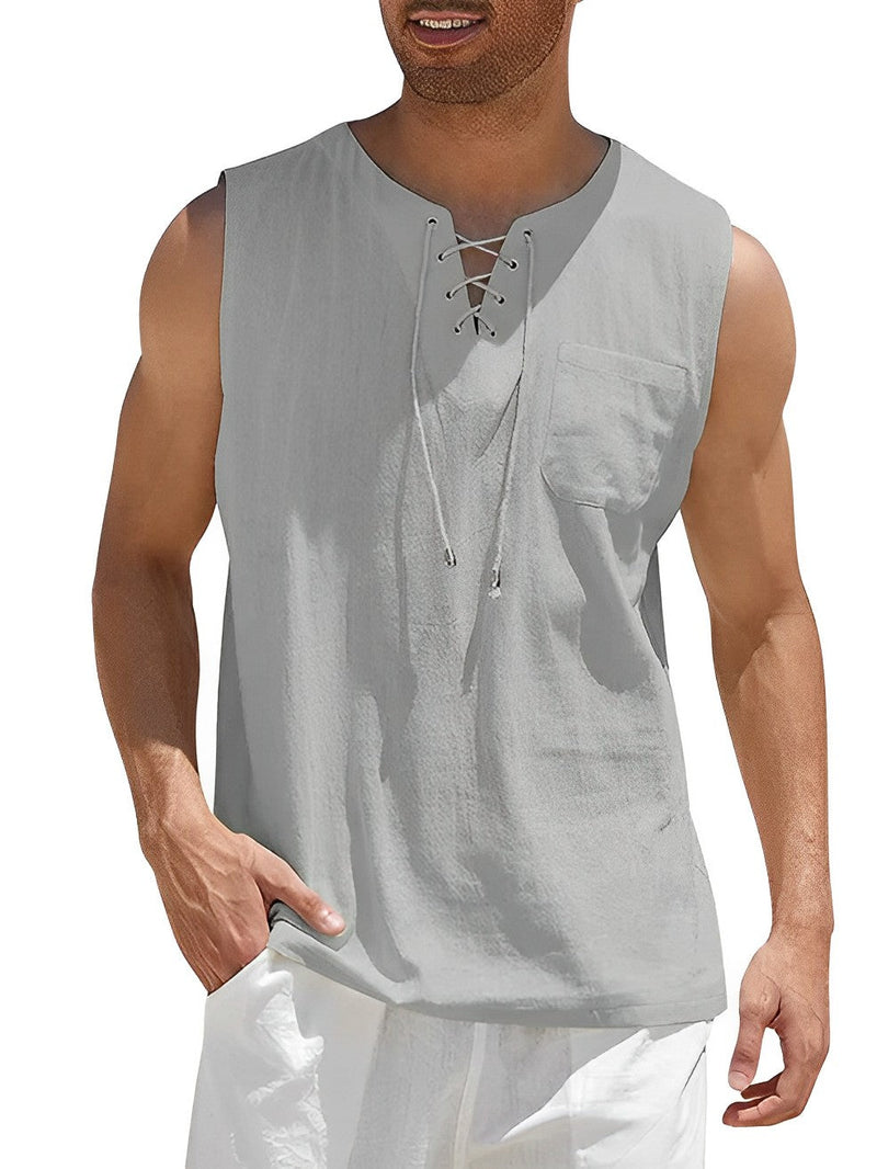 Men's Tank Top with Lace Neckline and Loose Fit for Summer