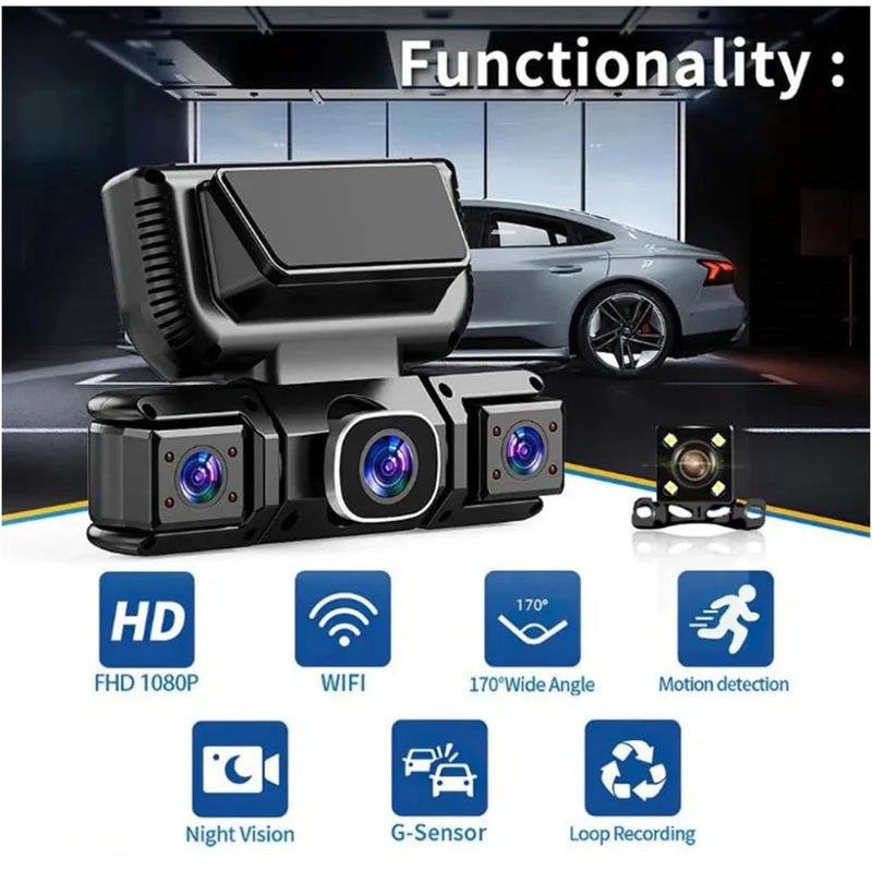 Dashcam System with 4 Cameras and WiFi for 360 Degree Security in Car