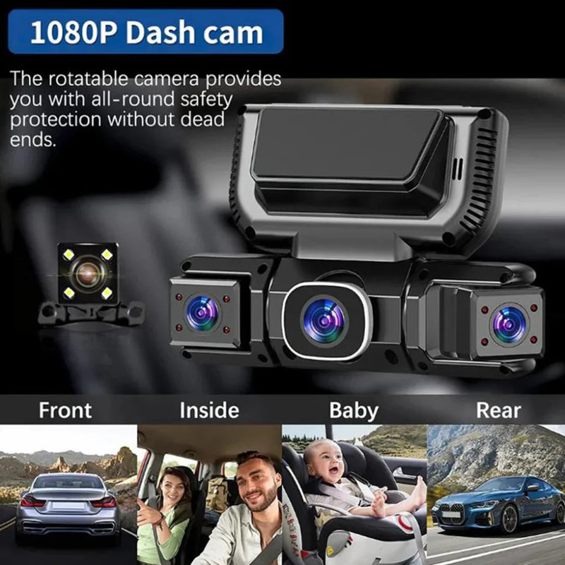 Dashcam System with 4 Cameras and WiFi for 360 Degree Security in Car