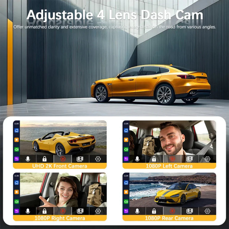 Dashcam System with 4 Cameras and WiFi for 360 Degree Security in Car