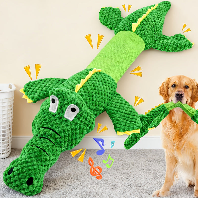 Sturdy Crocodile Dog Toy with Squeaker for Tug-of-War and Interactive Play