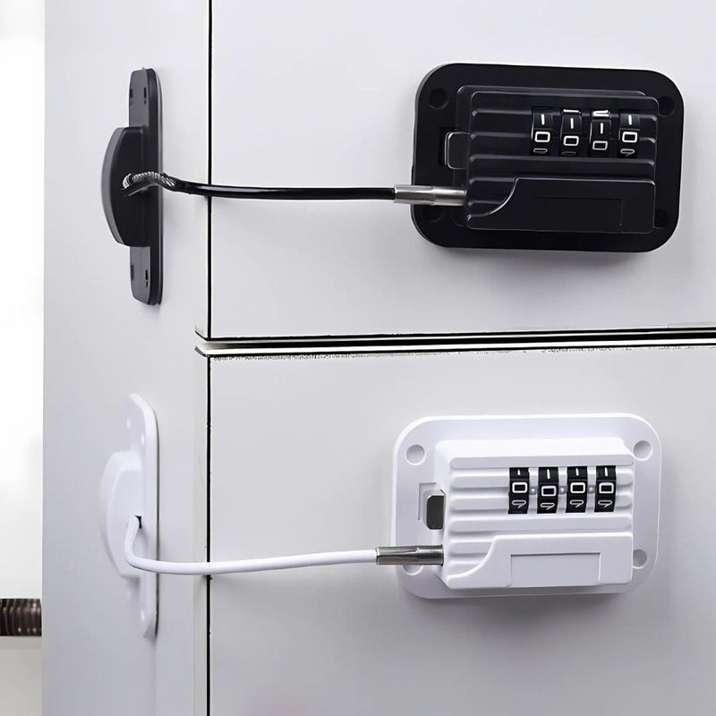 Combination Refrigerator Lock with Adhesive Mounting for Home Storage