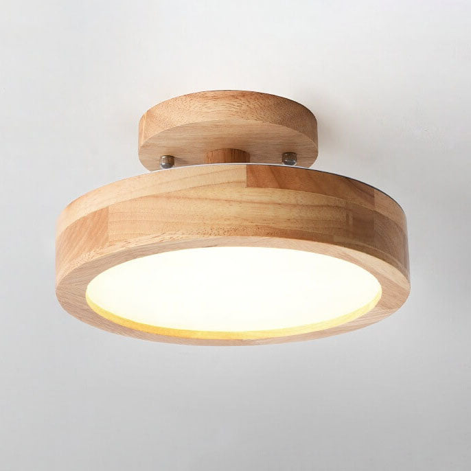 Round Wood LED Semi-Flush Ceiling Light