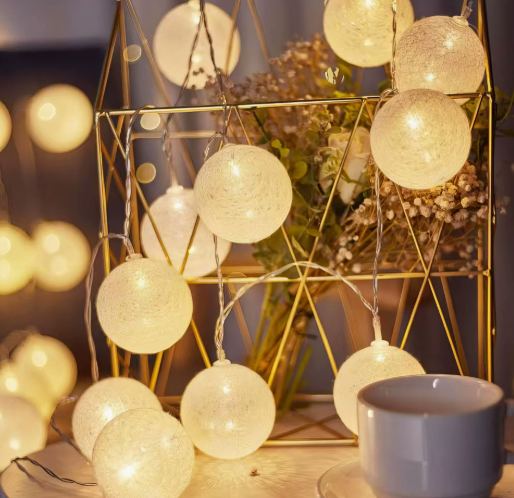 Cotton Ball String Lights with Battery or USB Power Options