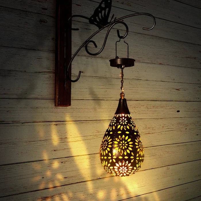 Solar Hanging Garden Lantern with Floral Cut-Outs for Outdoor Lighting