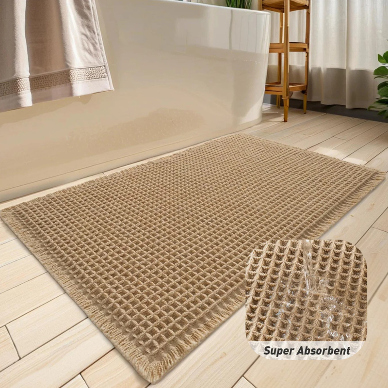 Waffle Bath Mat with Absorbent Microfibre and Non-Slip Backing