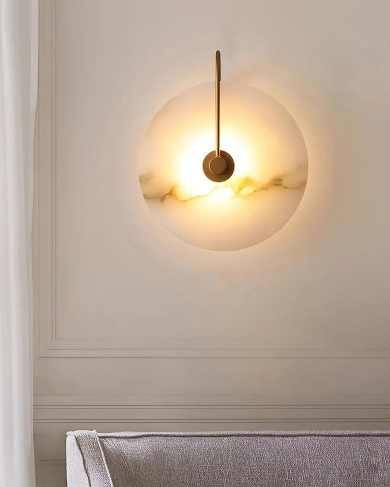 Alabaster LED Wall Lamp with Circular Stone Shade & Warm Ambient Light