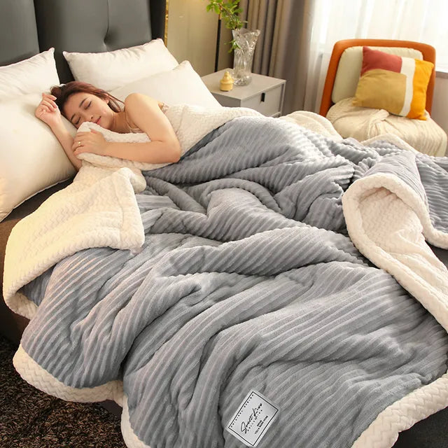 Fleece Blanket with Plain or Ribbed Texture and a Plush Reverse