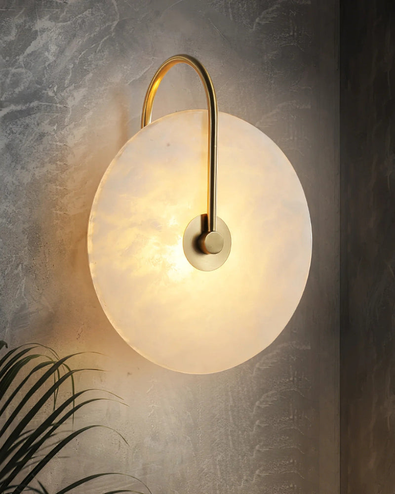 Alabaster LED Wall Lamp with Circular Stone Shade & Warm Ambient Light