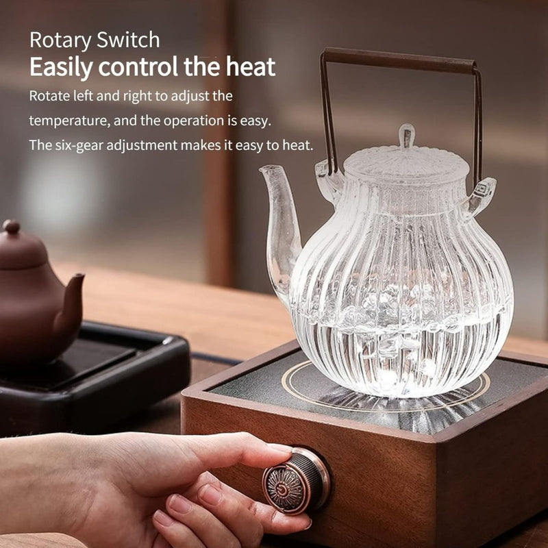 Electric Tea Warmer Made of Walnut with Adjustable Temperature