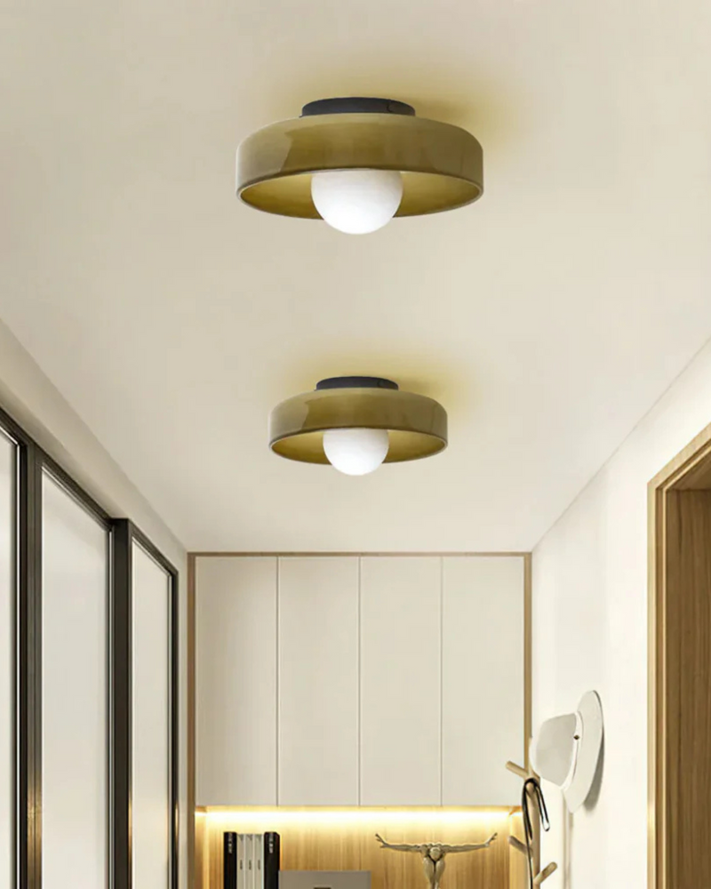Sculptural Glass Wall Sconce with Central Globe Light & Circular Shade