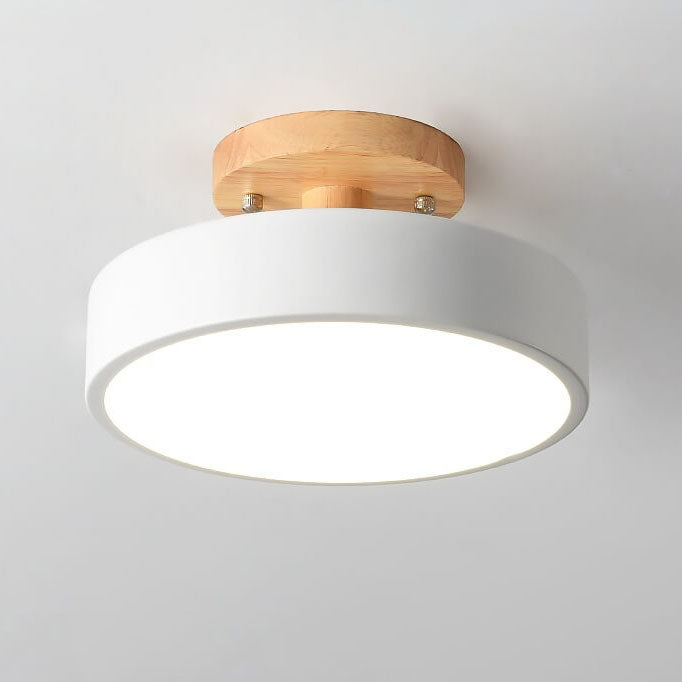 Round Wood LED Semi-Flush Ceiling Light