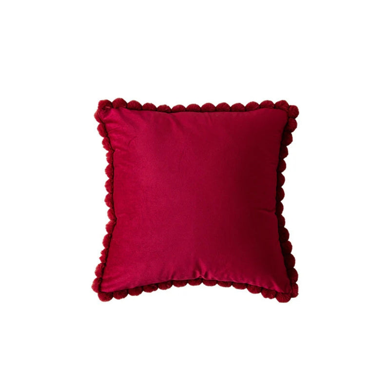 Velvet Pom-Pom Trim Cushion Cover for Sofas, Beds and Armchairs
