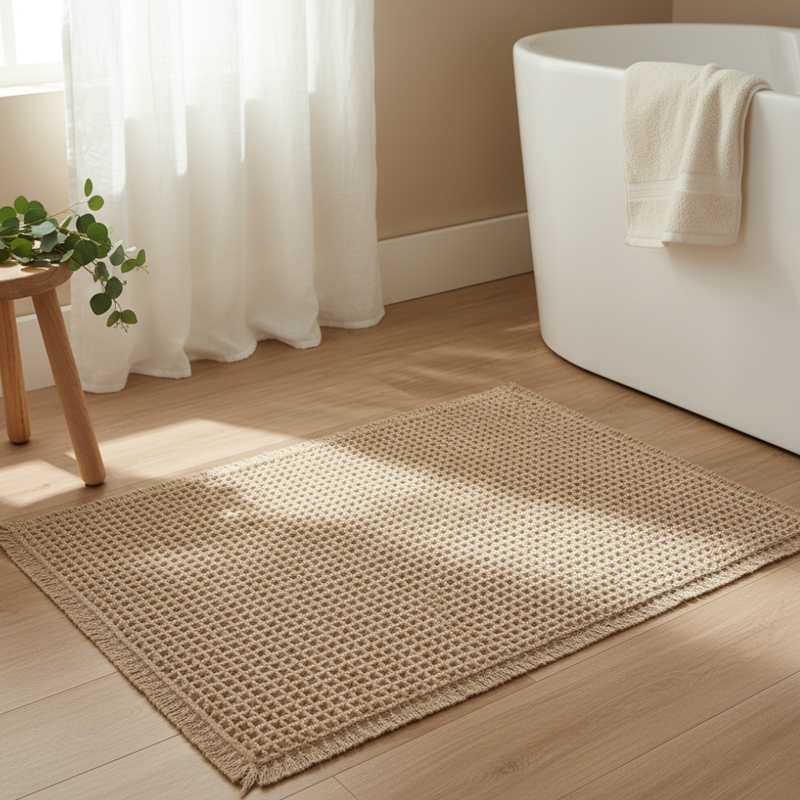 Waffle Bath Mat with Absorbent Microfibre and Non-Slip Backing