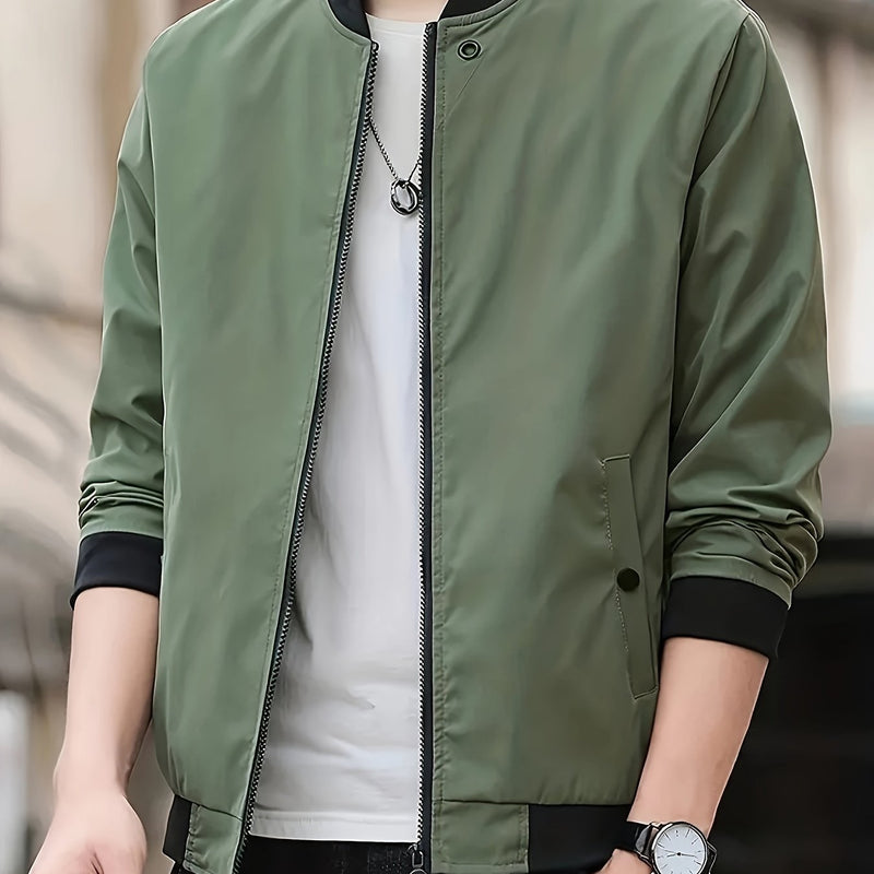 Lightweight Men's Summer Jacket with Stand-Up Collar and Zip Closure