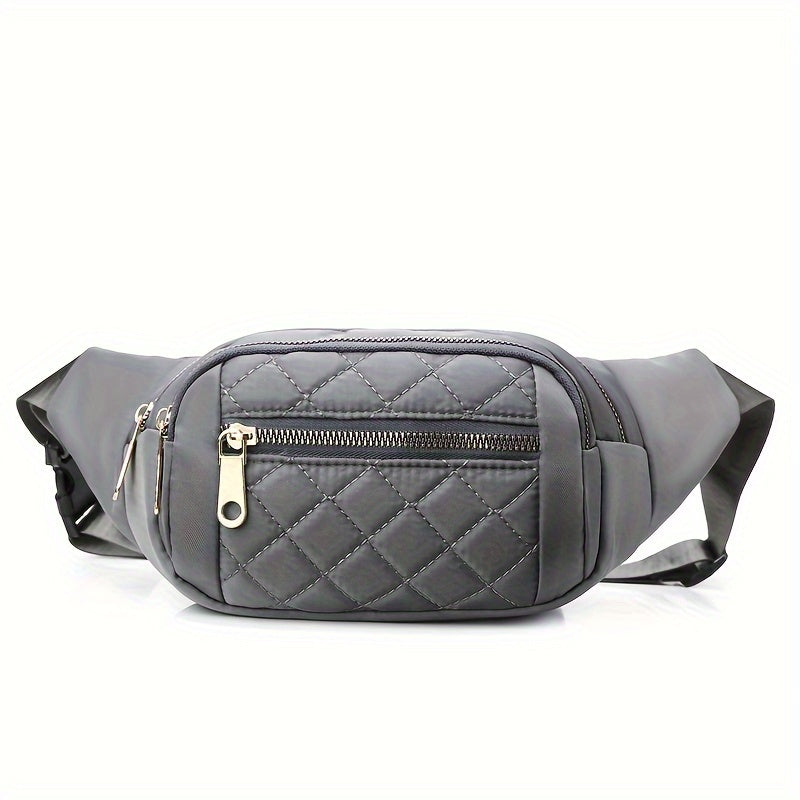 Lightweight Bum Bag for Women with Quilted Check Pattern and Double Zipper