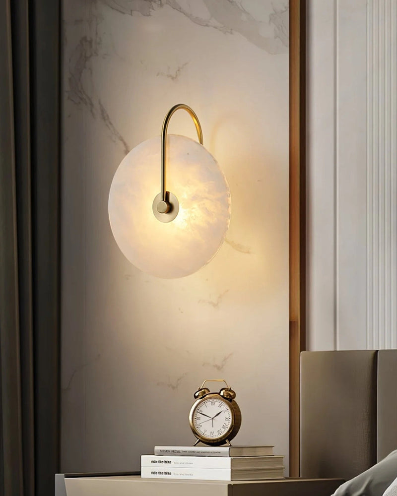 Alabaster LED Wall Lamp with Circular Stone Shade & Warm Ambient Light