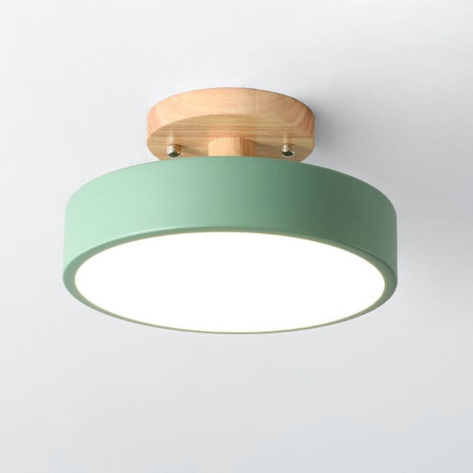 Round Wood LED Semi-Flush Ceiling Light